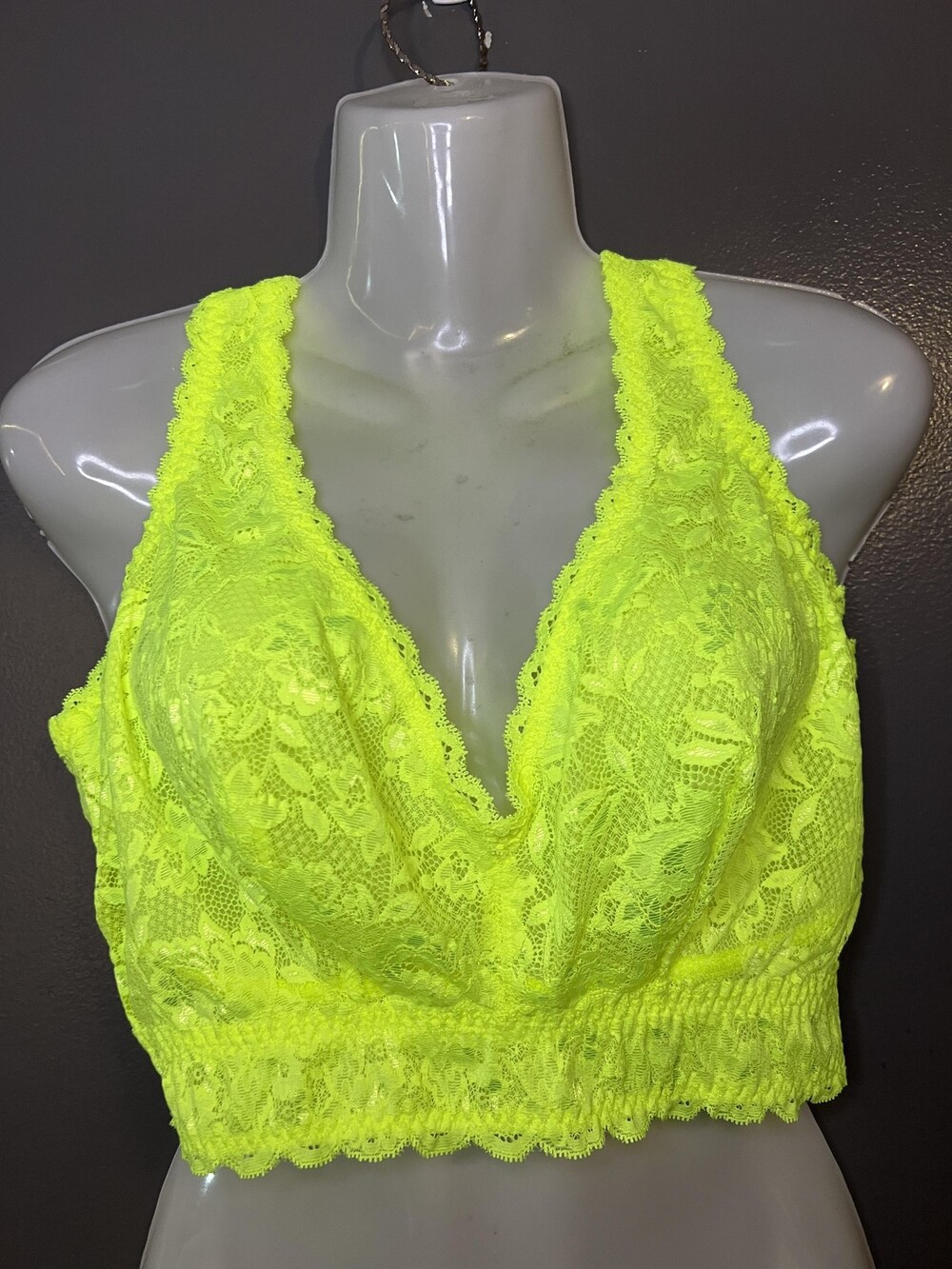 Cosabella Bralette Womens Medium Neon Yellow Lace Wireless Racerback Longline